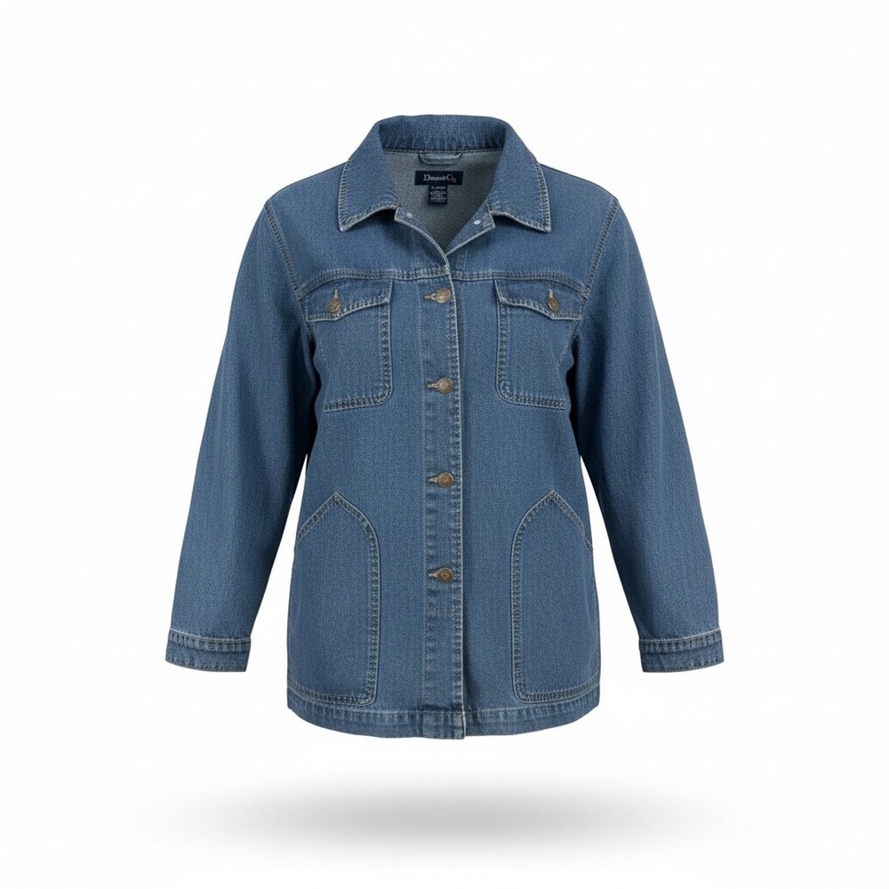 Denim & Co Blue Cotton Utility‎ Barn Jacket Womens XL Lined Multi Pocket Chore